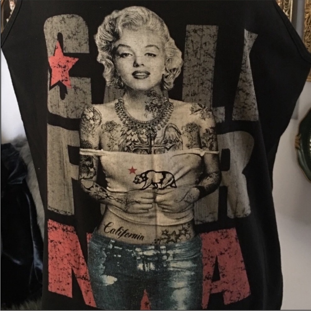 Marilyn Monroe Tattooed Hipster California Pro Tag Black Tank Top Large